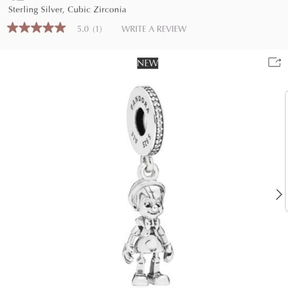 Pandora/Disney sliver Pinocchio dangle charm